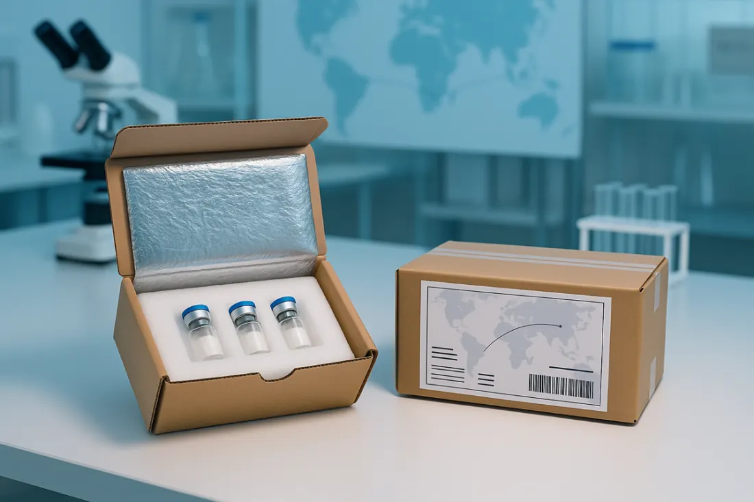 Peptaura shipping time from China with peptide vials packed for international delivery